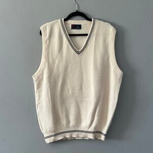 Vintage Isle of Cotton Men’s XL Sweater Vest Cream V-Neck Knit Cotton Preppy 90s